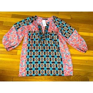 Boho Peasant Mixed Print Top NWT